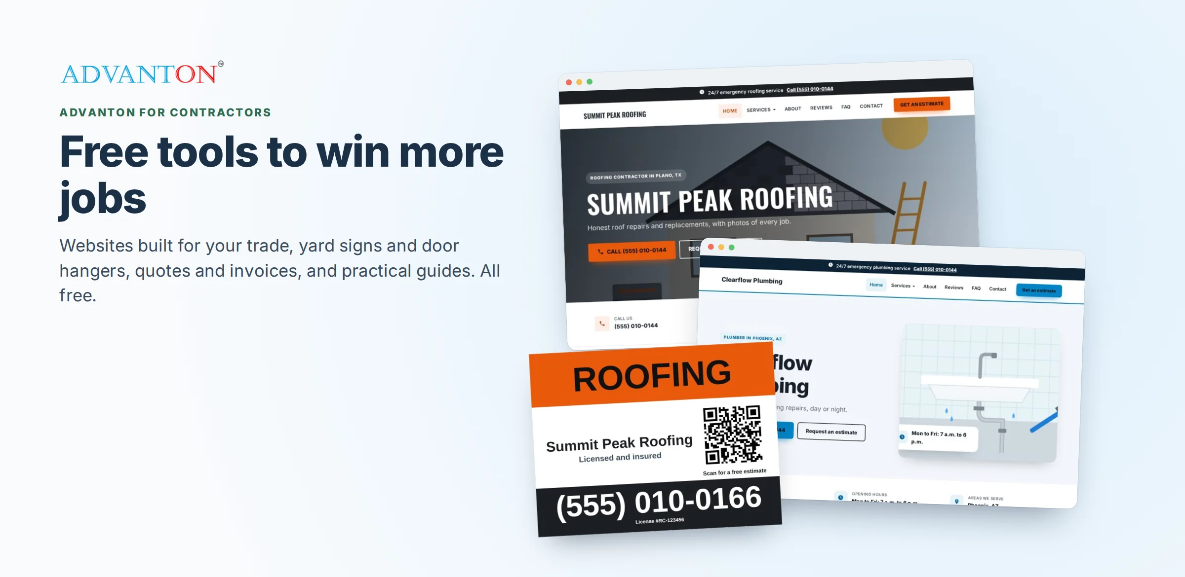 Advanton for Contractors: websites built for your trade, yard signs, door hangers and more