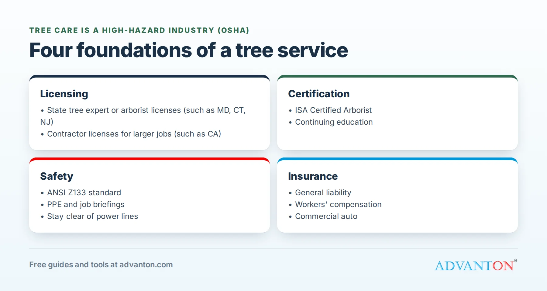 Four foundations of a tree service: licensing, certification, safety and insurance